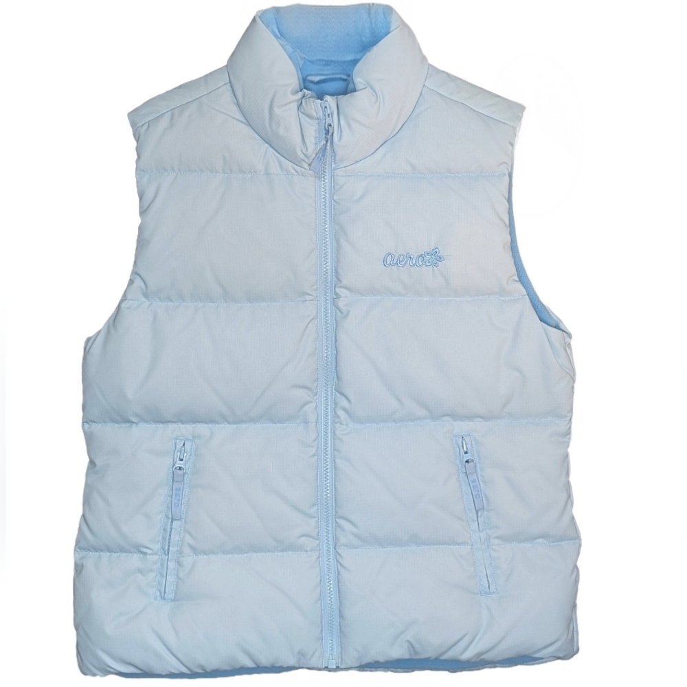 Y2K Aéropostale Powder Blue Fleece Lined Full Zip Puffer Vest